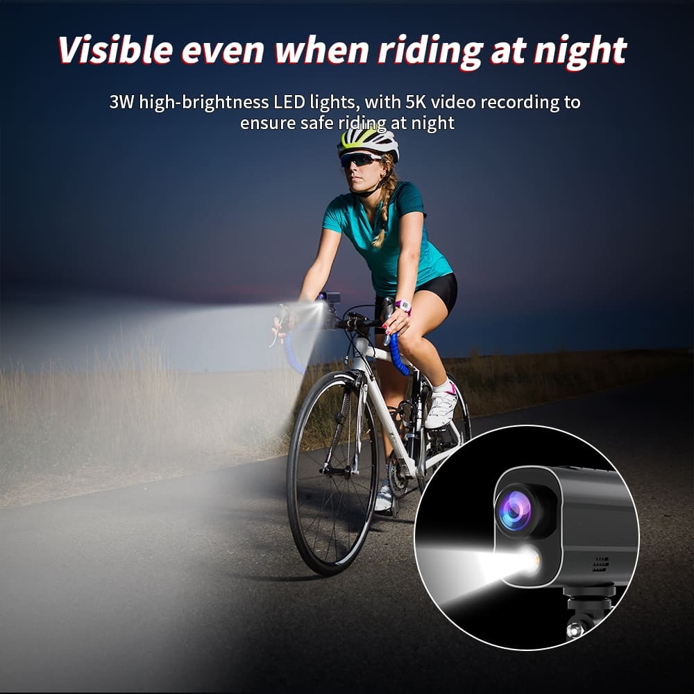 Caméra d'action pour vélo avec lumière LED wifi