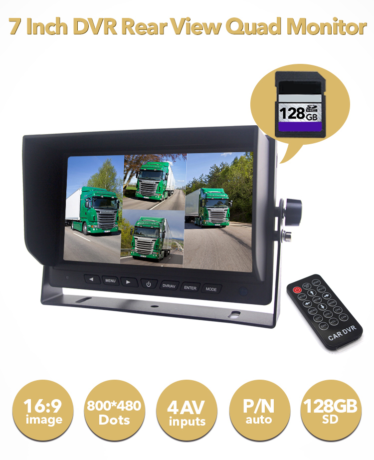 DVR 7 pouces pour 4 caméras et carte SDXC 128 Go