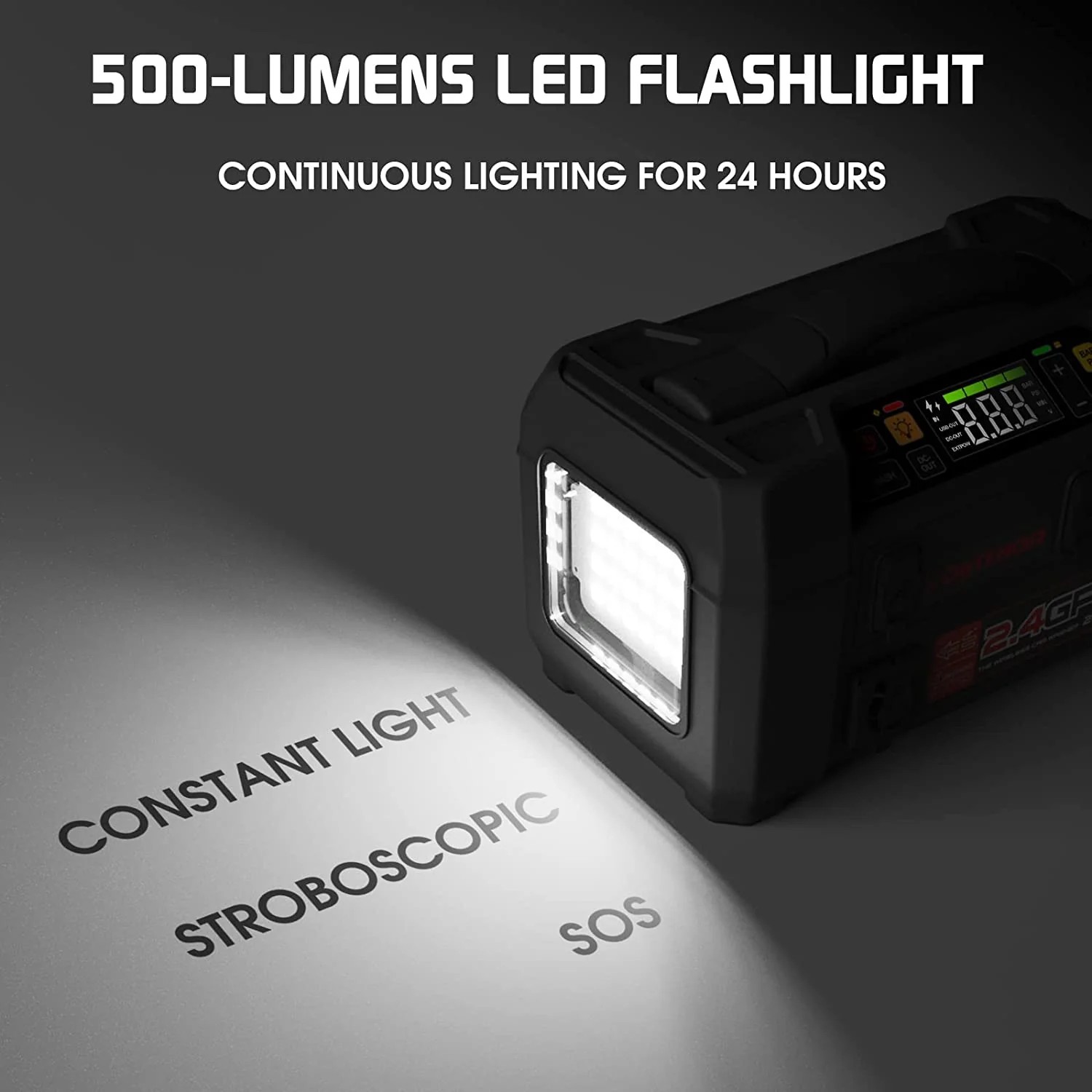 démarreur de voiture lampe de poche LED 500 lumens + compresseur et banque d'alimentation