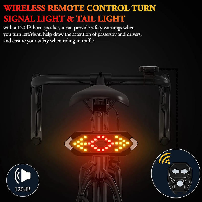 Feu arrière de vélo avec clignotants pour feu arrière de vélo sans fil avec contrôleur