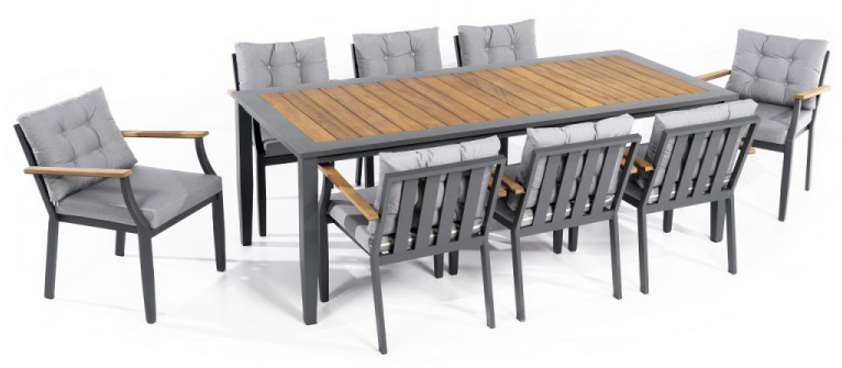 Tables et chaises de jardin en aluminium et bois