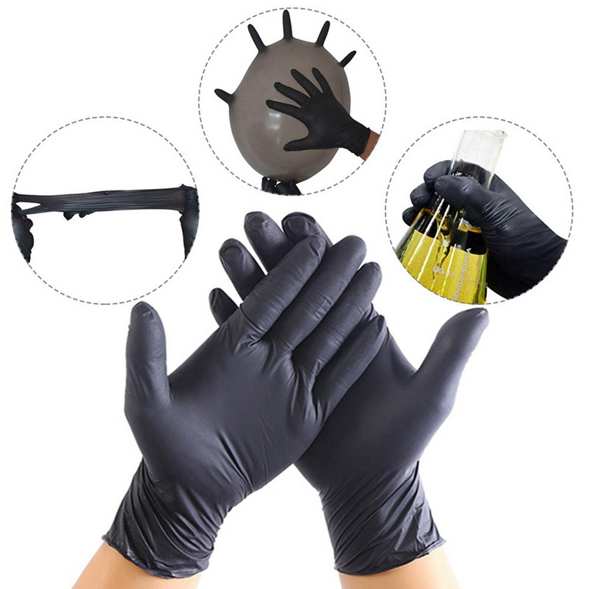 gants en caoutchouc nitrile protection noir
