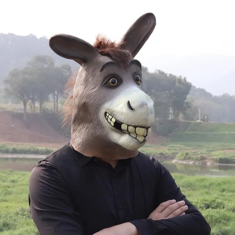 Masque de visage souriant de carnaval drôle d'âne en silicone