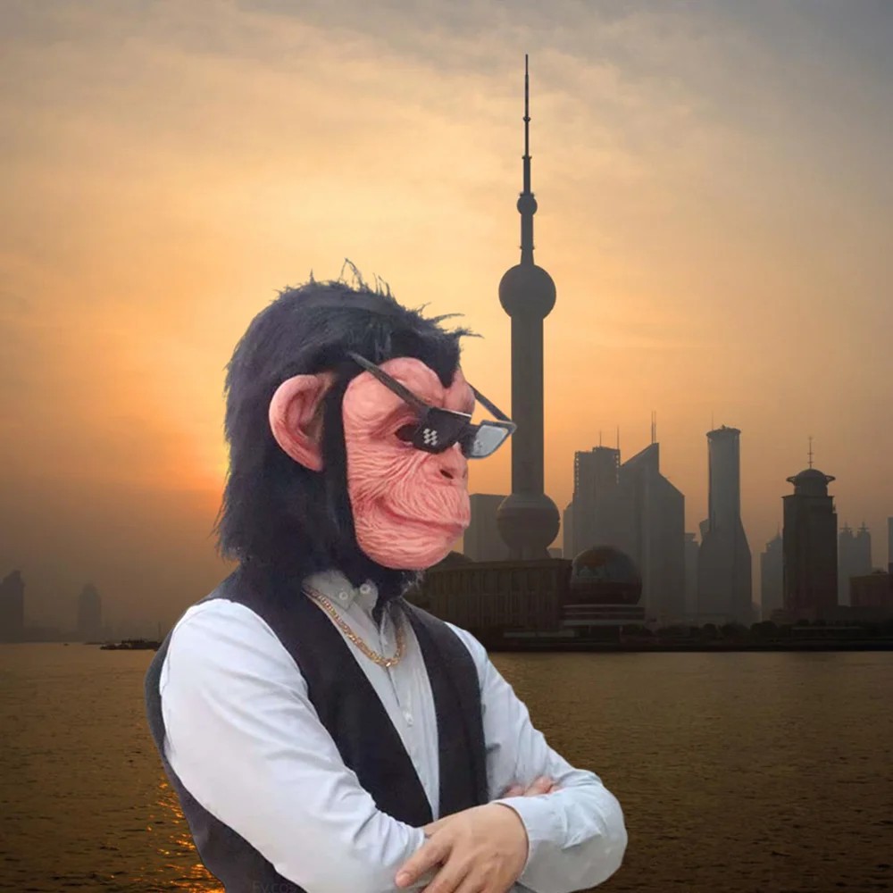 Masque de tête de singe chimpanzé en latex de silicone