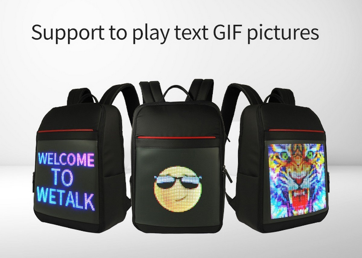 sac à dos intelligent avec lecture d'image à écran LED et GIF
