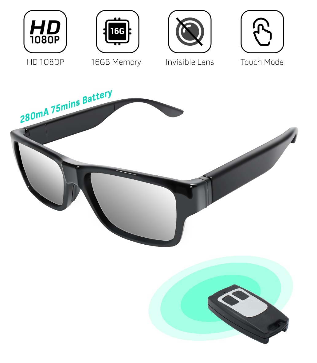 Caméra espion étanche (lunettes UV ensoleillées) avec FULL HD + 16 Go de  mémoire