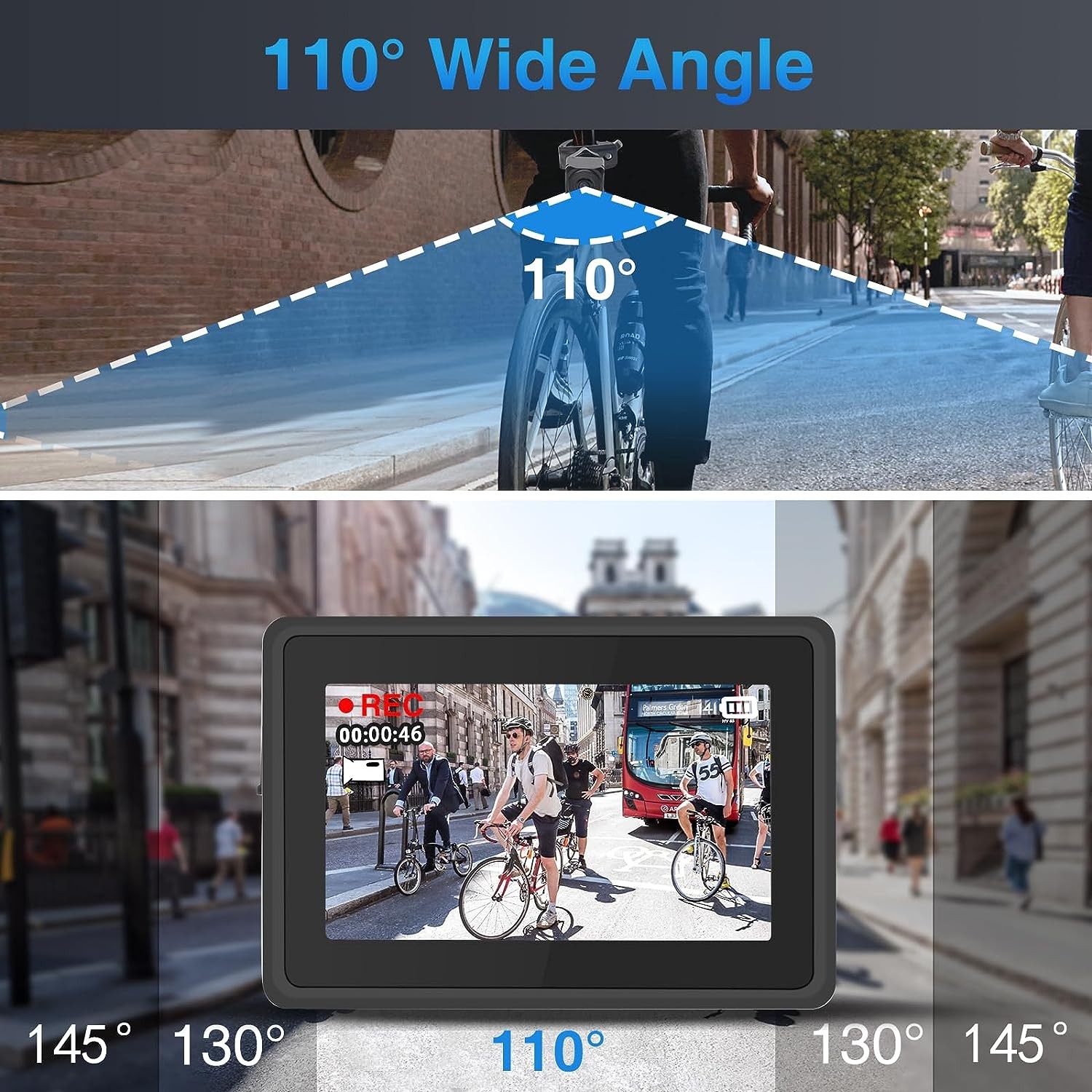 angle de vision de la caméra de vélo 110 degrés + moniteur