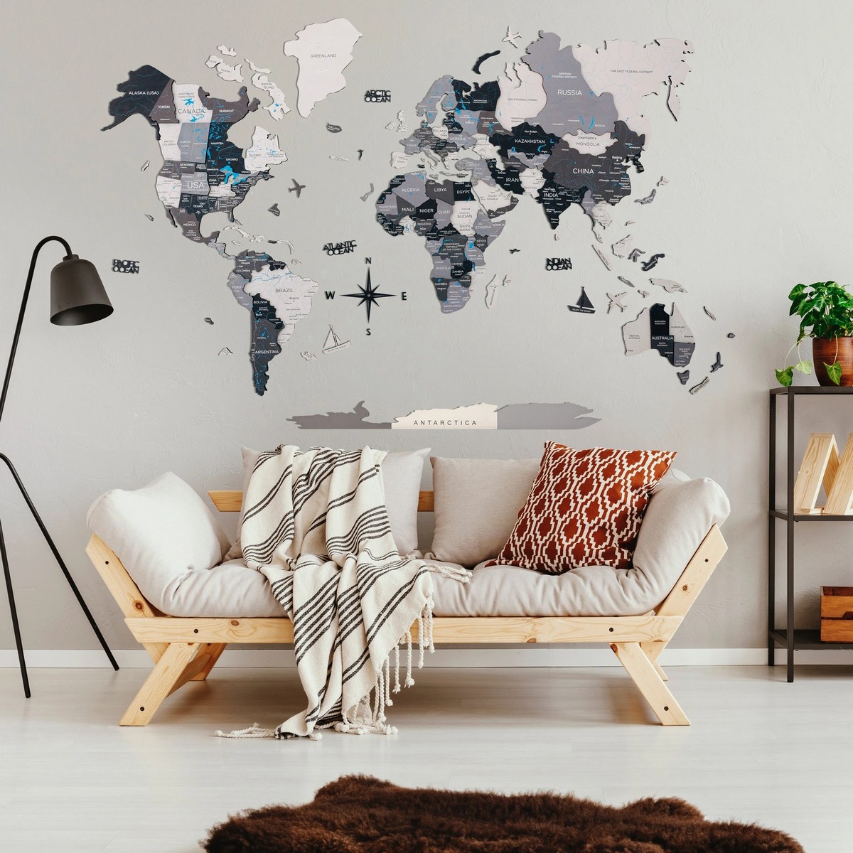 Carte du monde 3d gris