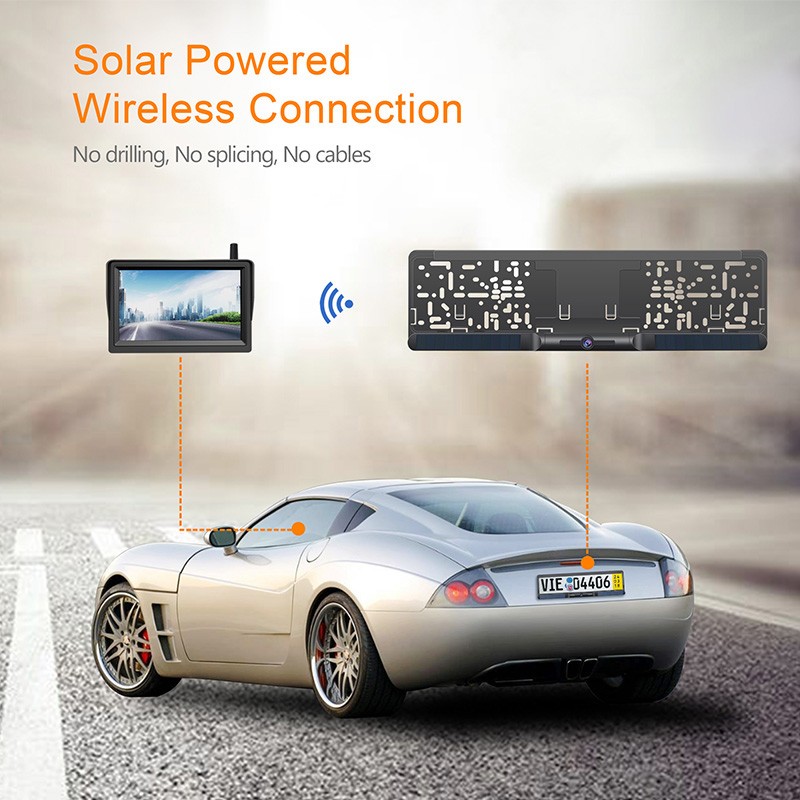 caméra de voiture solaire et moniteur HD dans la plaque d'immatriculation