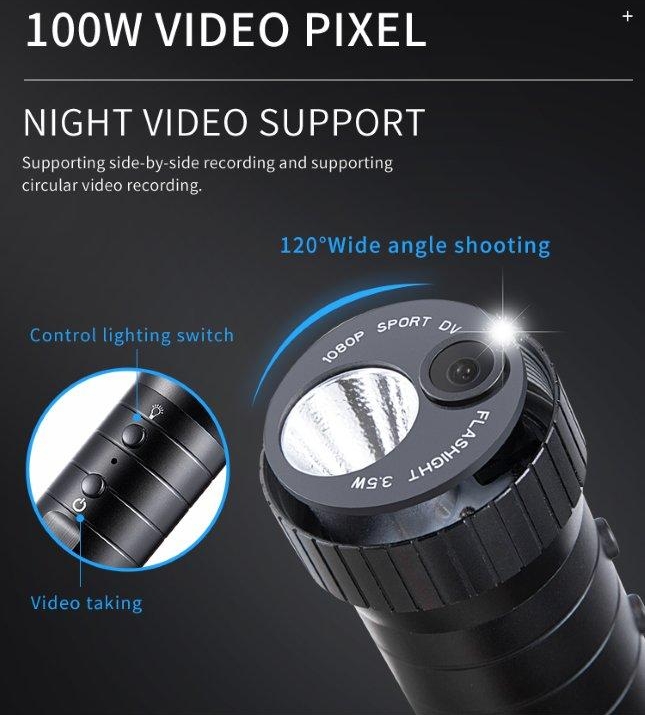 caméra d'action dans une lampe de poche