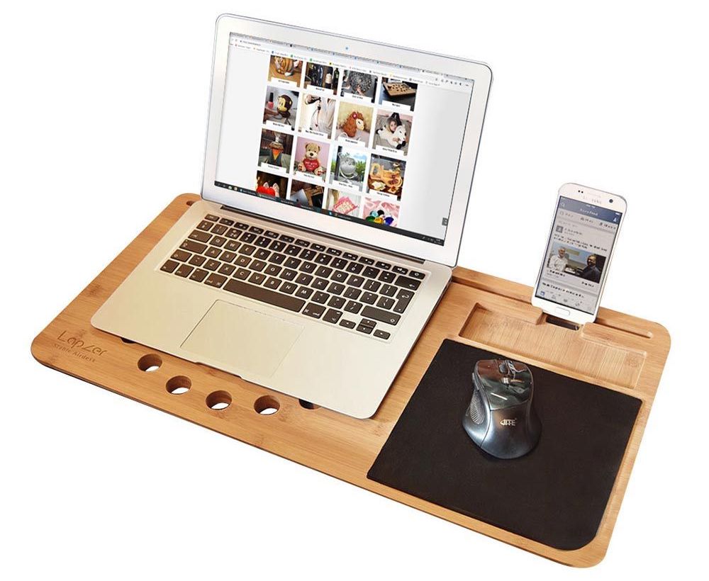 Coussin pour ordinateur portable au lit en bois + support de téléphone portable