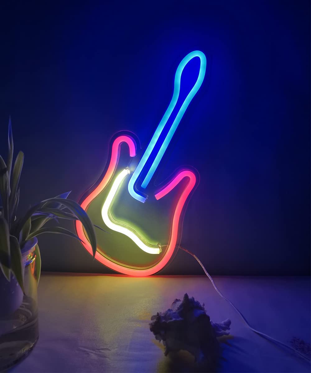Guitare rougeoyante sur mur - néon led