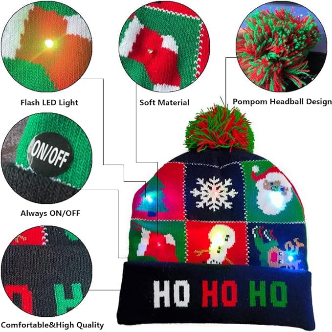 chapeaux d'hiver pour l'hiver avec pompon et LED lumineuse