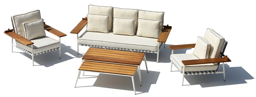 Salon de jardin extérieur design exclusif en bois aluminium avec une grande table