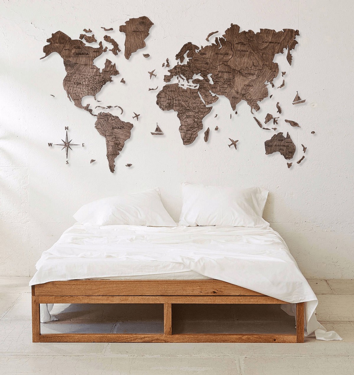 Carte du monde en bois 300x175 cm