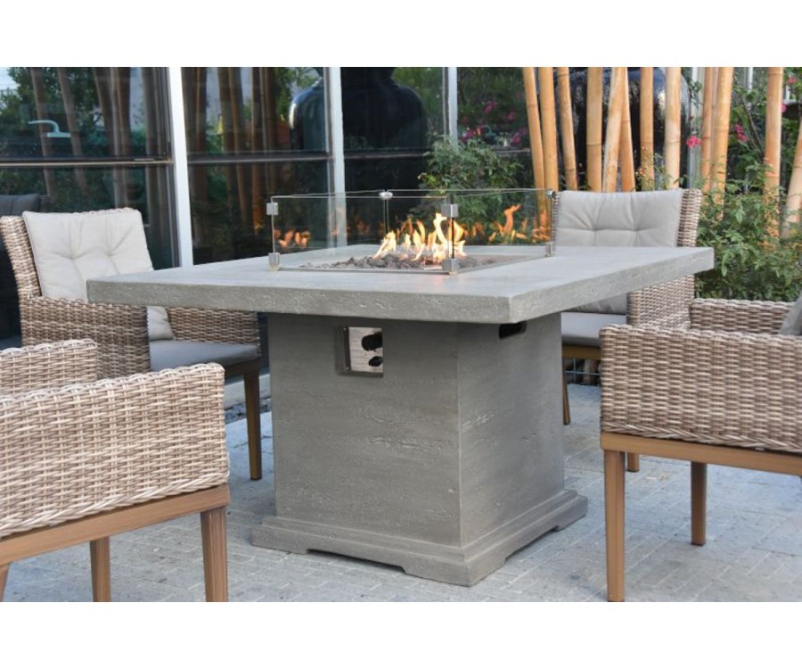 Table à manger extérieure avec foyer Foyer au gaz de luxe (forme rectangulaire en béton