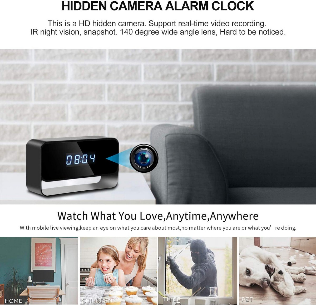 caméra wifi à l'appartement cachée dans le réveil