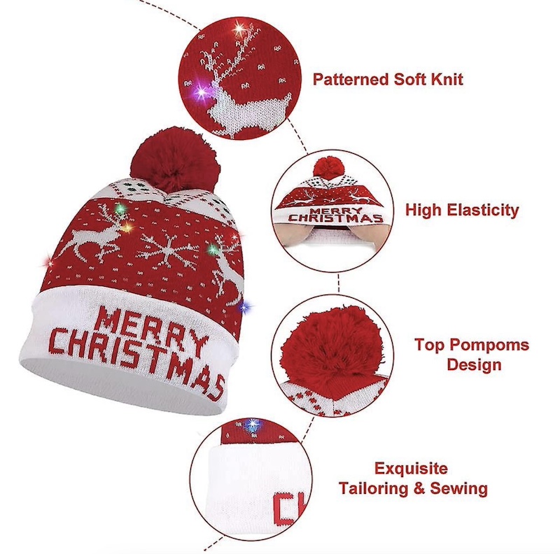 casquette pour l'hiver - la casquette LED d'hiver avec un pompon brille de couleurs vives