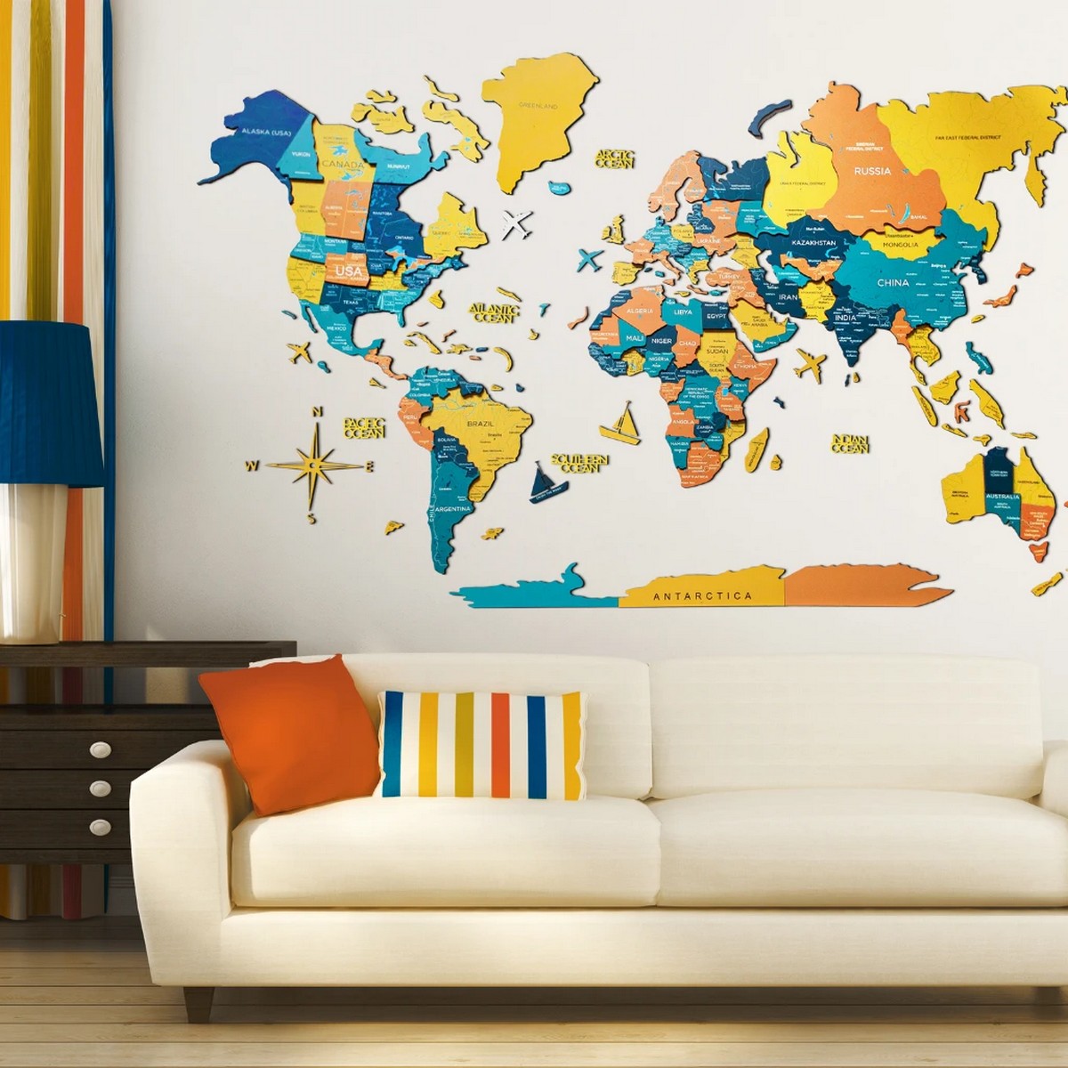 Carte des couleurs sur le mur en bois 3d