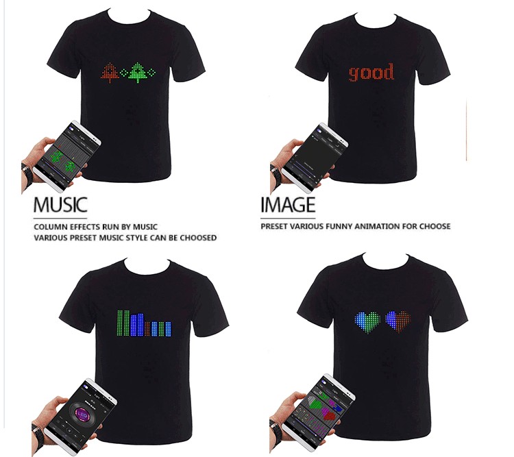 T-shirt LED programmable avec affichage LED coloré