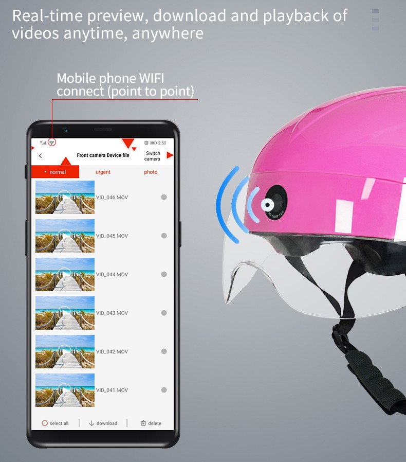 casque moto caméra connexion wifi via appli smartphone