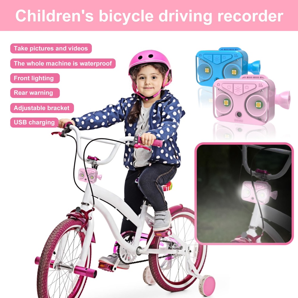 caméra de vélo pour enfants avec éclairage de vélo