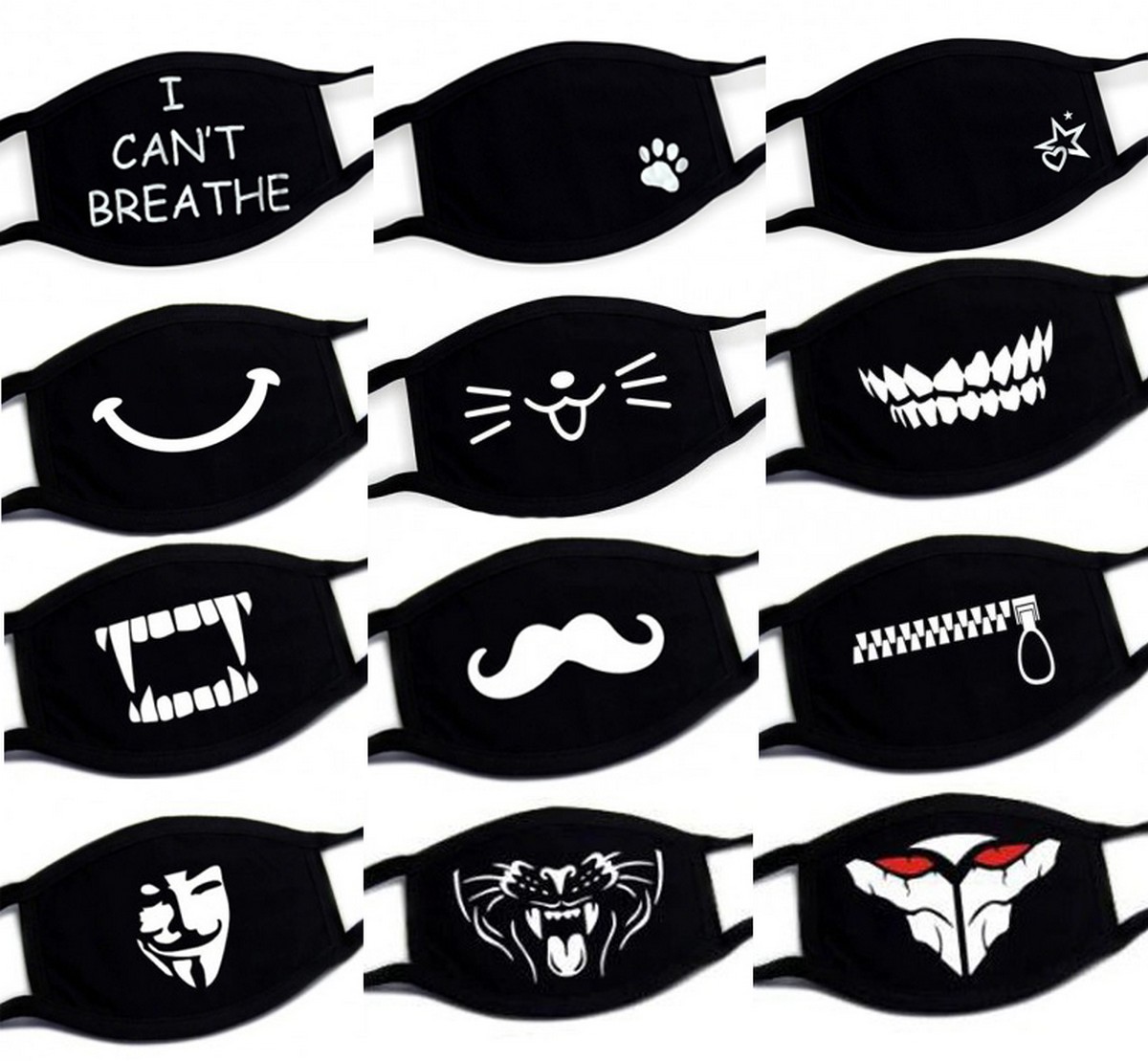 Masques en coton noir à motifs