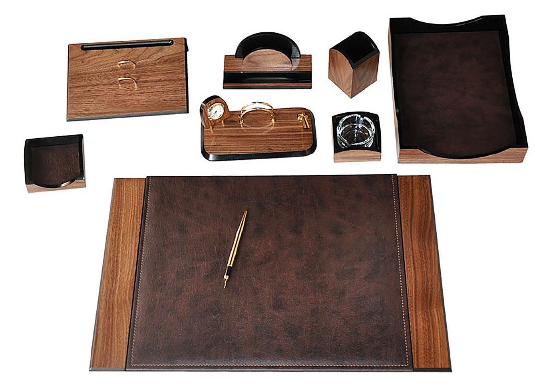 accessoire de bureau - set de table de bureau cuir et bois