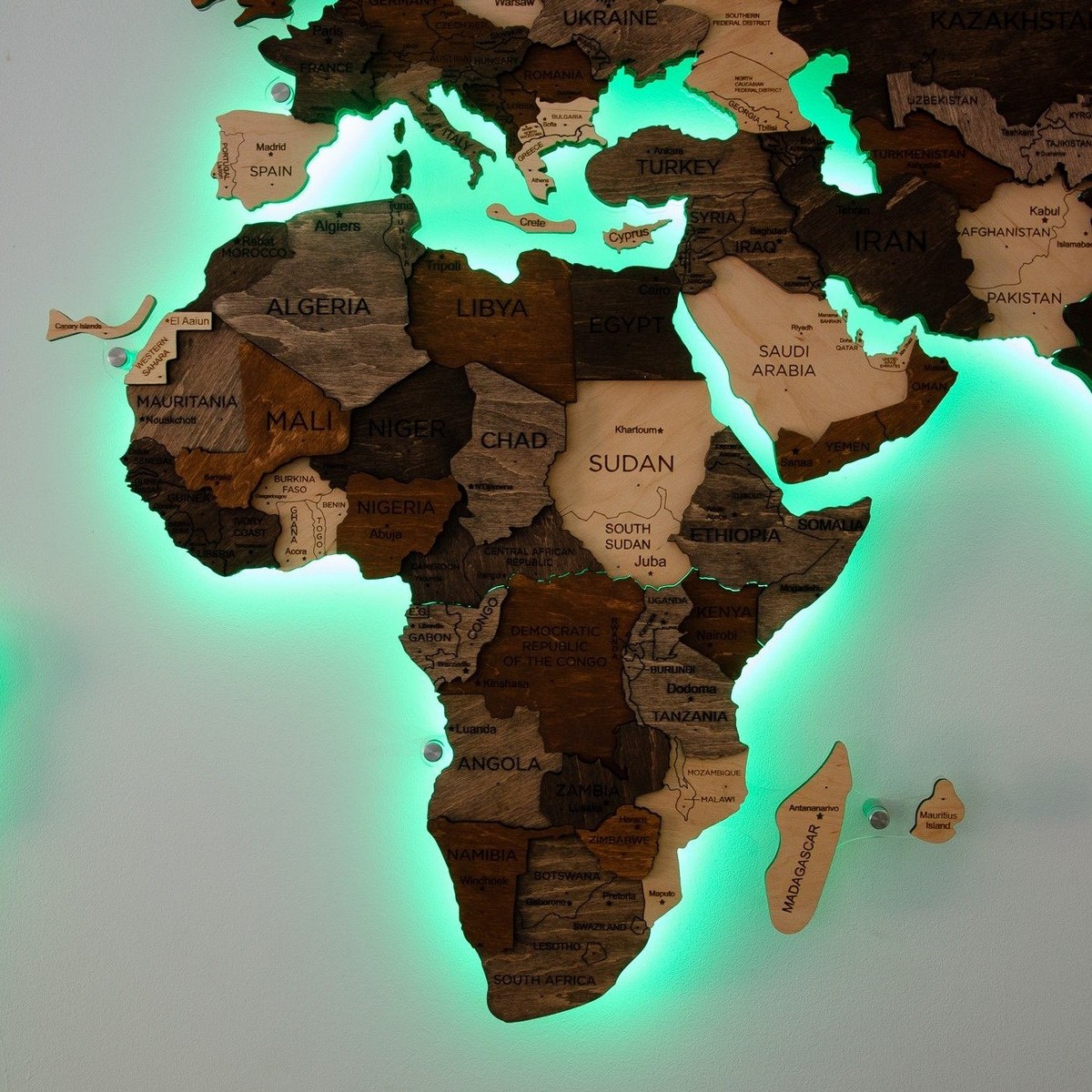 cartes du monde en bois avec rétroéclairage led