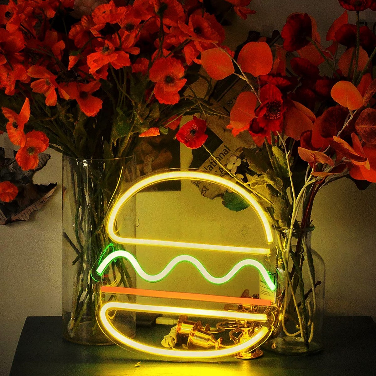 panneau led de restaurant néon logo lumineux - hamburger hamburger
