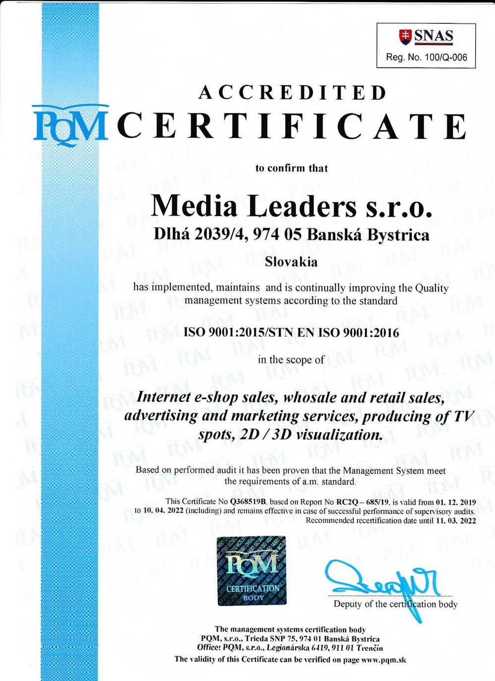 certificat iso media leaders